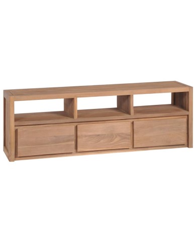 Meuble TV Bois massif de teck et finition naturelle 120x30x40cm