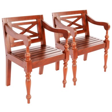 Chaises Batavia 2 pcs Marron foncé Bois d'acajou solide