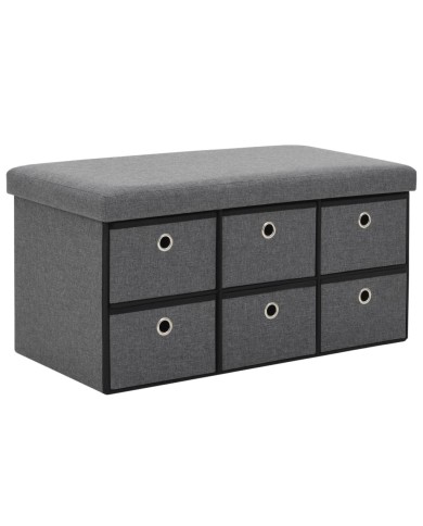 Banc de rangement pliable Faux lin 76 x 38 x 38 cm Gris foncé