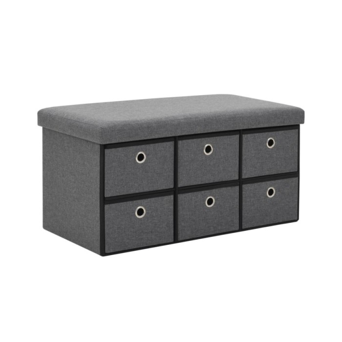 Banc de rangement pliable Faux lin 76 x 38 x 38 cm Gris foncé