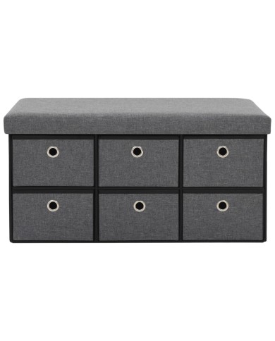Banc de rangement pliable Faux lin 76 x 38 x 38 cm Gris foncé