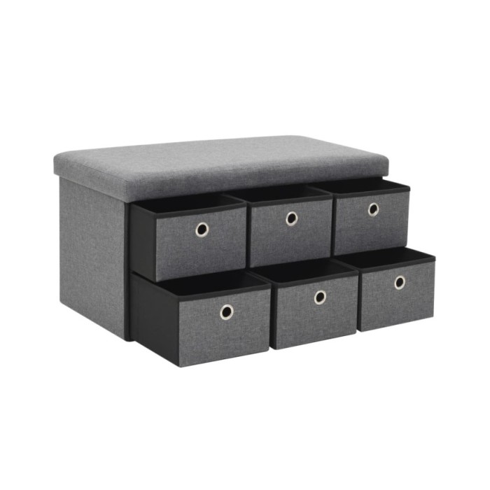 Banc de rangement pliable Faux lin 76 x 38 x 38 cm Gris foncé