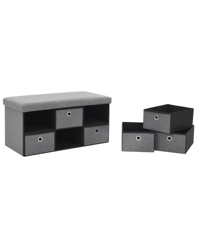 Banc de rangement pliable Faux lin 76 x 38 x 38 cm Gris foncé
