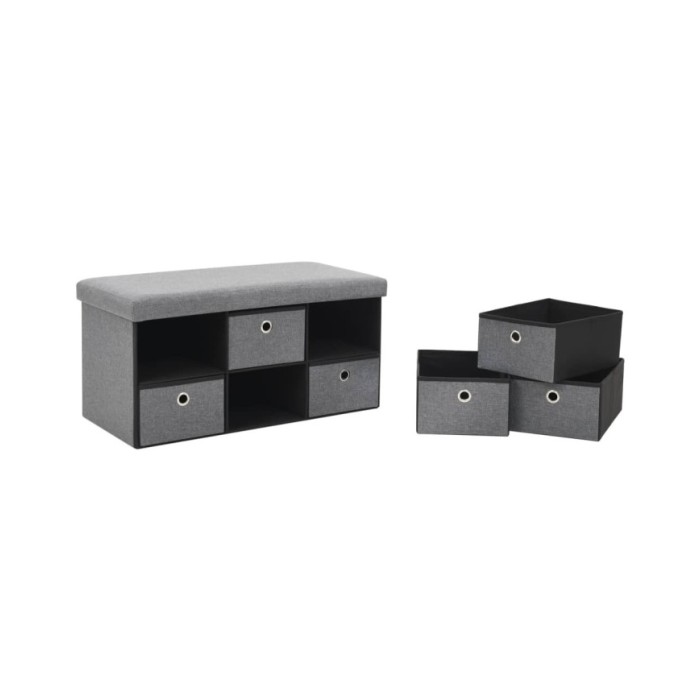 Banc de rangement pliable Faux lin 76 x 38 x 38 cm Gris foncé