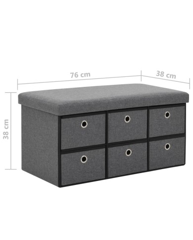 Banc de rangement pliable Faux lin 76 x 38 x 38 cm Gris foncé