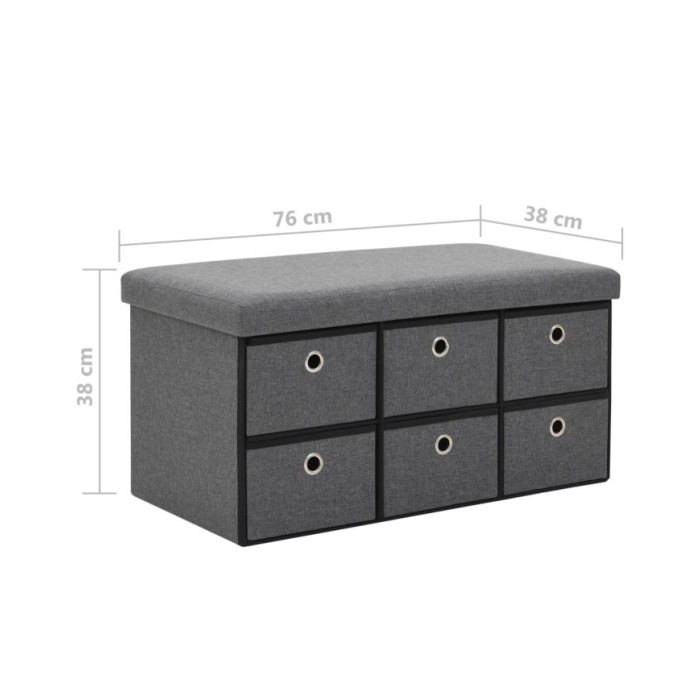 Banc de rangement pliable Faux lin 76 x 38 x 38 cm Gris foncé