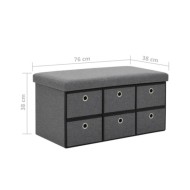 Banc de rangement pliable Faux lin 76 x 38 x 38 cm Gris foncé