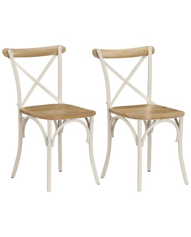Chaises à dossier croisé 2 pcs Blanc Bois de manguier solide