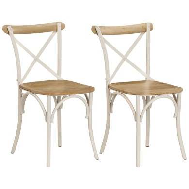 Chaises à dossier croisé 2 pcs Blanc Bois de manguier solide