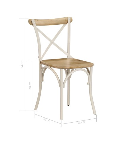 Chaises à dossier croisé 2 pcs Blanc Bois de manguier solide