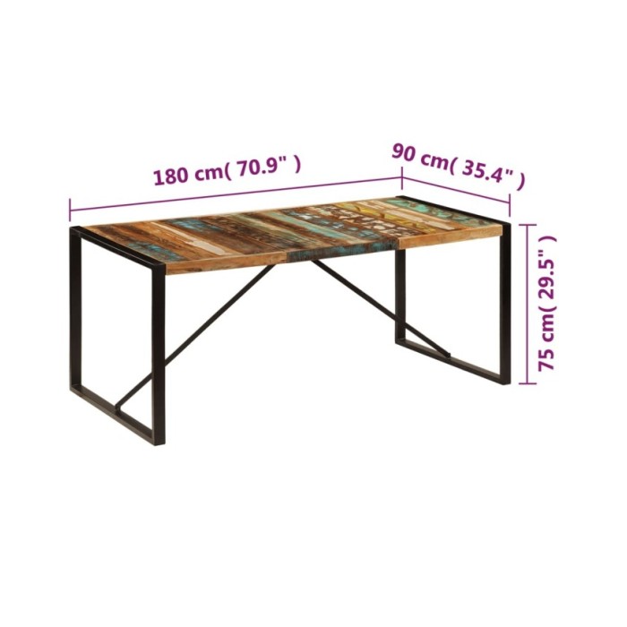 Table de salle à manger 180x90x75 cm Bois de récupération
