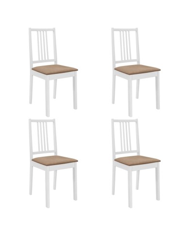 4 pcs Chaises à dîner avec coussins Blanc Bois solide