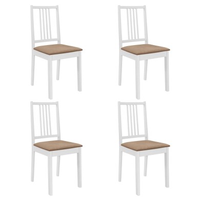 4 pcs Chaises à dîner avec coussins Blanc Bois solide