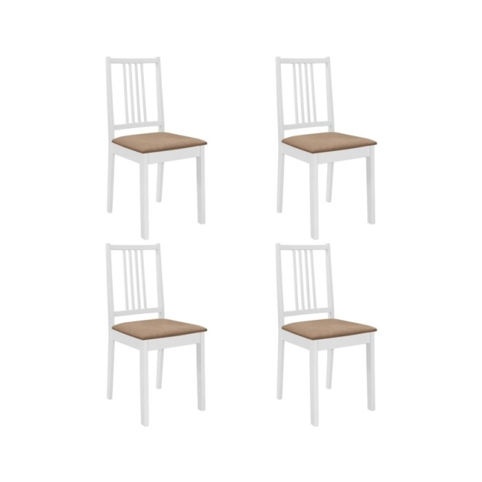 4 pcs Chaises à dîner avec coussins Blanc Bois solide