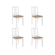 4 pcs Chaises à dîner avec coussins Blanc Bois solide