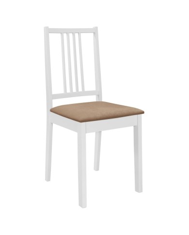 4 pcs Chaises à dîner avec coussins Blanc Bois solide