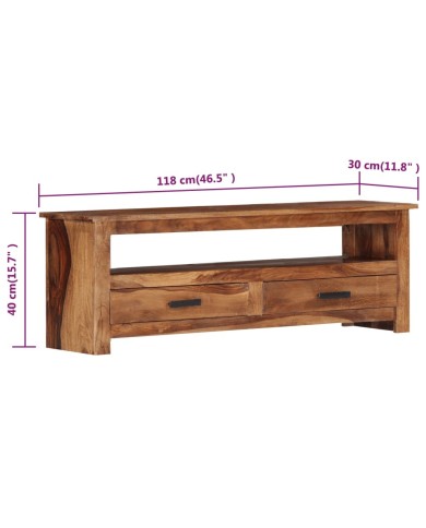 Meuble TV 118 x 30 x 40 cm Bois de Sesham massif