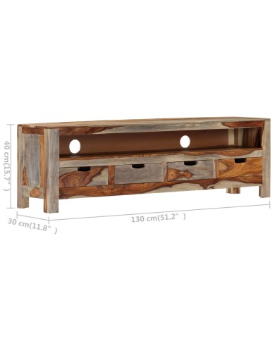 Meuble TV Bois massif de Sesham 130 x 30 x 40 cm