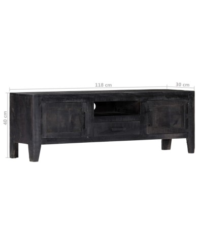 Meuble TV Noir 118 x 30 x 40 cm Bois de manguier massif 