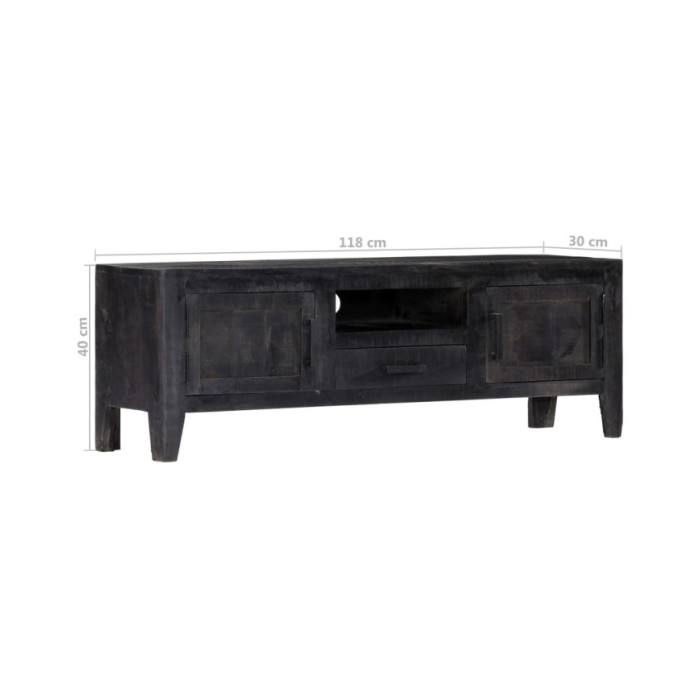 Meuble TV Noir 118 x 30 x 40 cm Bois de manguier massif 