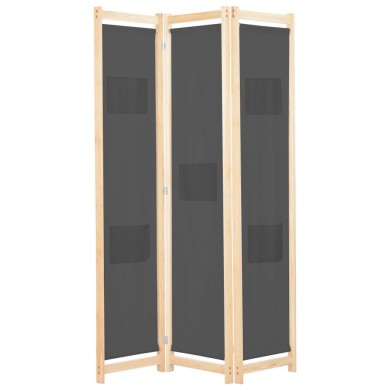 Cloison de séparation 3 panneaux Gris 120x170x4 cm Tissu