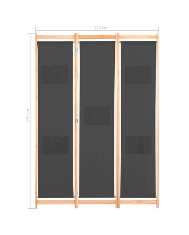 Cloison de séparation 3 panneaux Gris 120x170x4 cm Tissu
