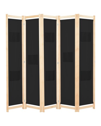 Cloison de séparation 5 panneaux Noir 200 x 170 x 4 cm Tissu