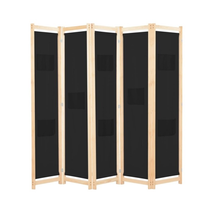 Cloison de séparation 5 panneaux Noir 200 x 170 x 4 cm Tissu
