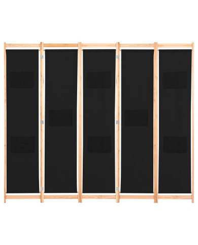 Cloison de séparation 5 panneaux Noir 200 x 170 x 4 cm Tissu