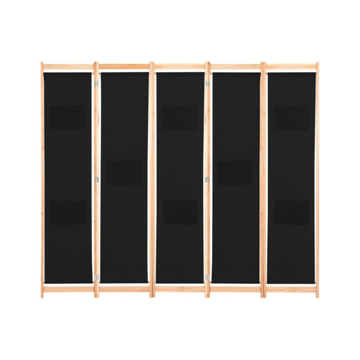 Cloison de séparation 5 panneaux Noir 200 x 170 x 4 cm Tissu