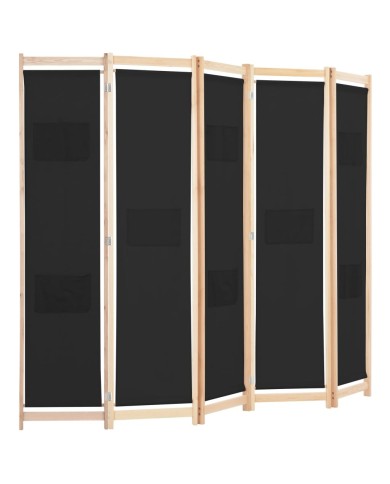 Cloison de séparation 5 panneaux Noir 200 x 170 x 4 cm Tissu