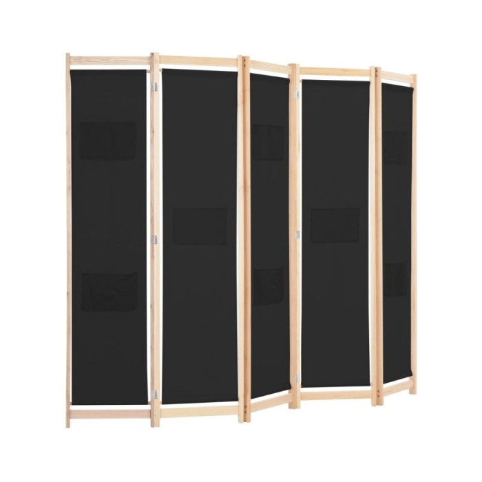 Cloison de séparation 5 panneaux Noir 200 x 170 x 4 cm Tissu