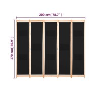 Cloison de séparation 5 panneaux Noir 200 x 170 x 4 cm Tissu