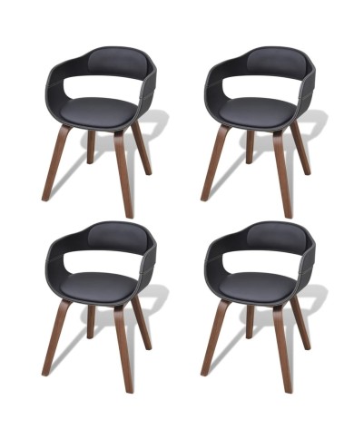 Chaises de salle à manger 4 pcs Noir Bois courbé et similicuir