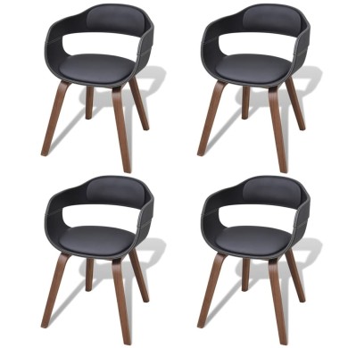 Chaises de salle à manger 4 pcs Noir Bois courbé et similicuir
