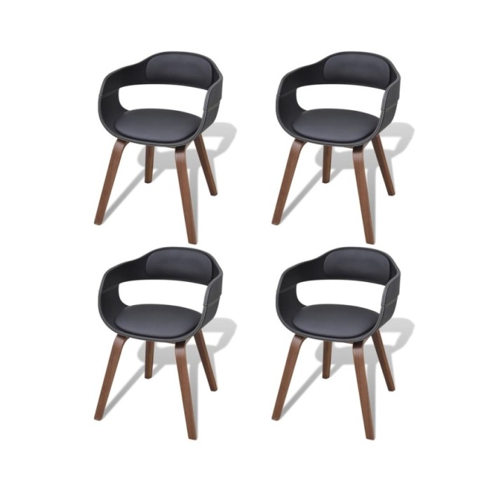 Chaises de salle à manger 4 pcs Noir Bois courbé et similicuir