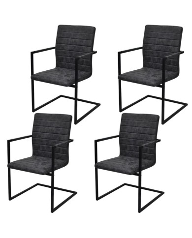 Chaises de salle à manger cantilever 4 pcs Noir Similicuir