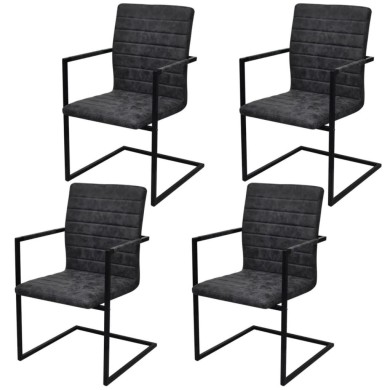 Chaises de salle à manger cantilever 4 pcs Noir Similicuir