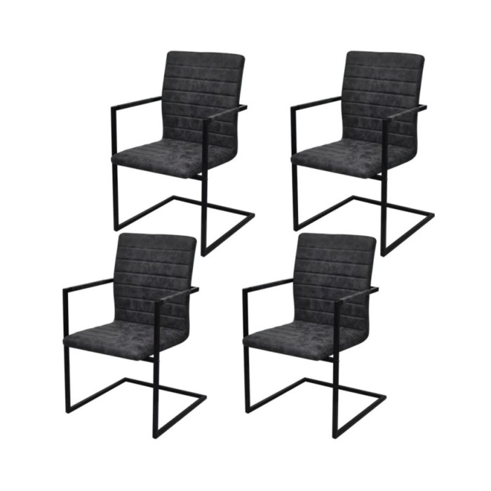 Chaises de salle à manger cantilever 4 pcs Noir Similicuir