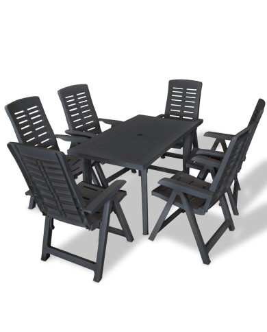 Mobilier à dîner d'extérieur 7 pcs Plastique Anthracite 