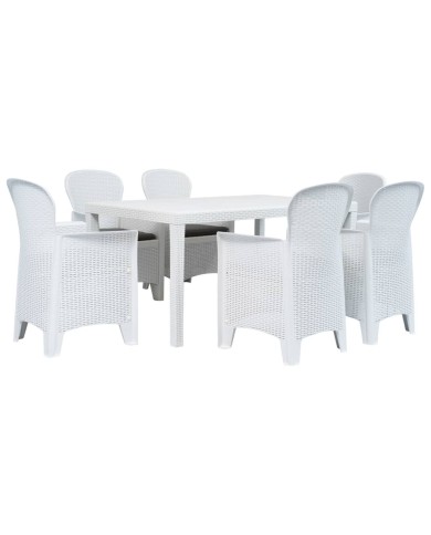 Meuble à dîner d'extérieur 7pcs Plastique Blanc Aspect de rotin