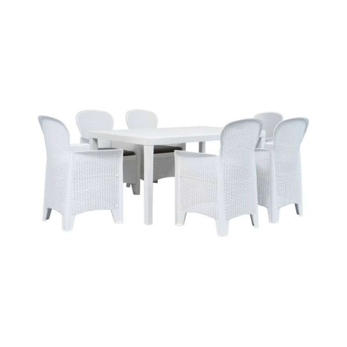 Meuble à dîner d'extérieur 7pcs Plastique Blanc Aspect de rotin