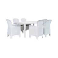 Meuble à dîner d'extérieur 7pcs Plastique Blanc Aspect de rotin