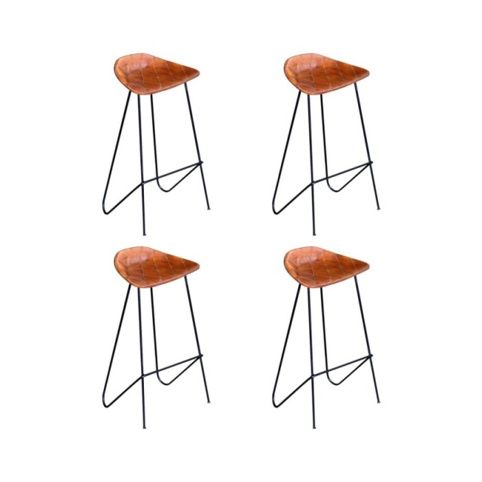 Chaises de bar 4 pcs Marron Cuir véritable