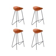 Chaises de bar 4 pcs Marron Cuir véritable