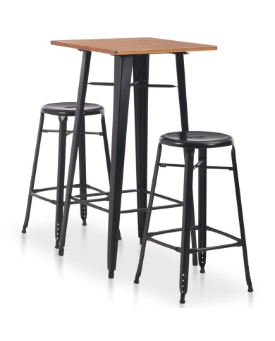 Mobilier de bar 3 pcs Acier Noir