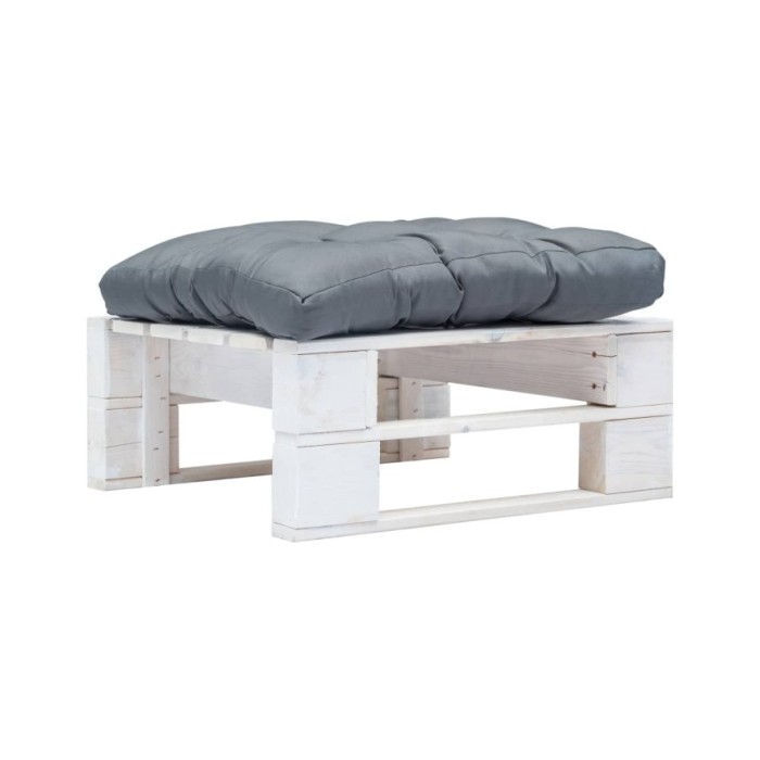 Repose-pied palette de jardin avec coussin gris Blanc Bois