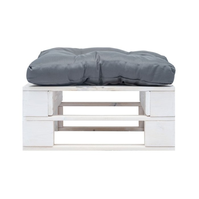 Repose-pied palette de jardin avec coussin gris Blanc Bois