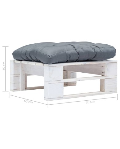 Repose-pied palette de jardin avec coussin gris Blanc Bois