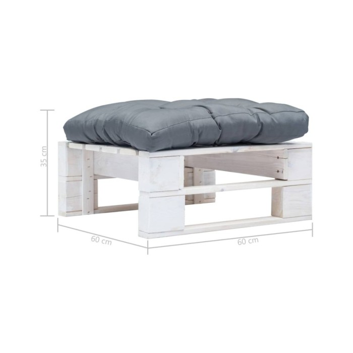 Repose-pied palette de jardin avec coussin gris Blanc Bois